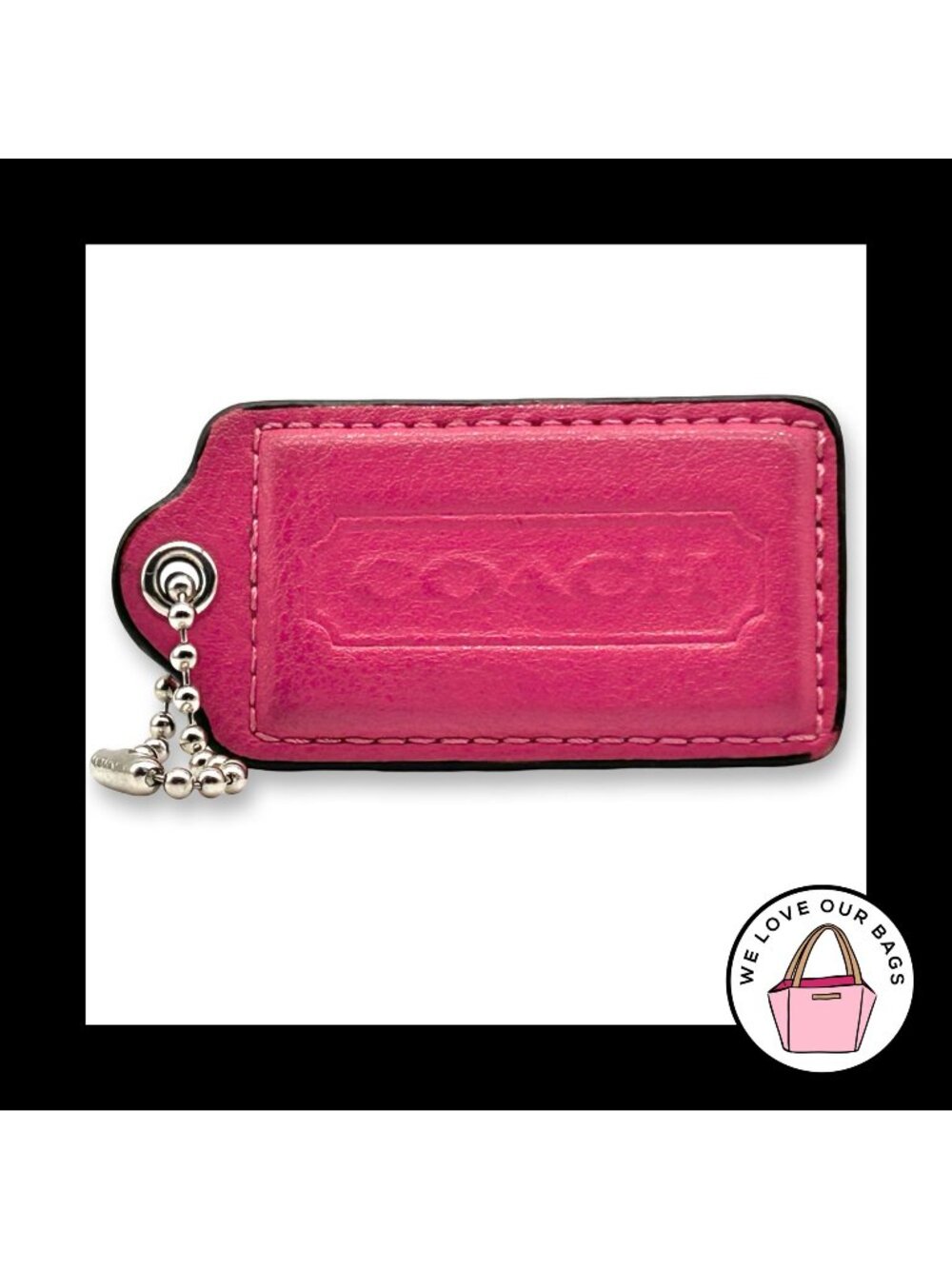 COACH HANG TAG 3" Bag Charm Keychain Fob Pink Smooth Leather Nickel XL